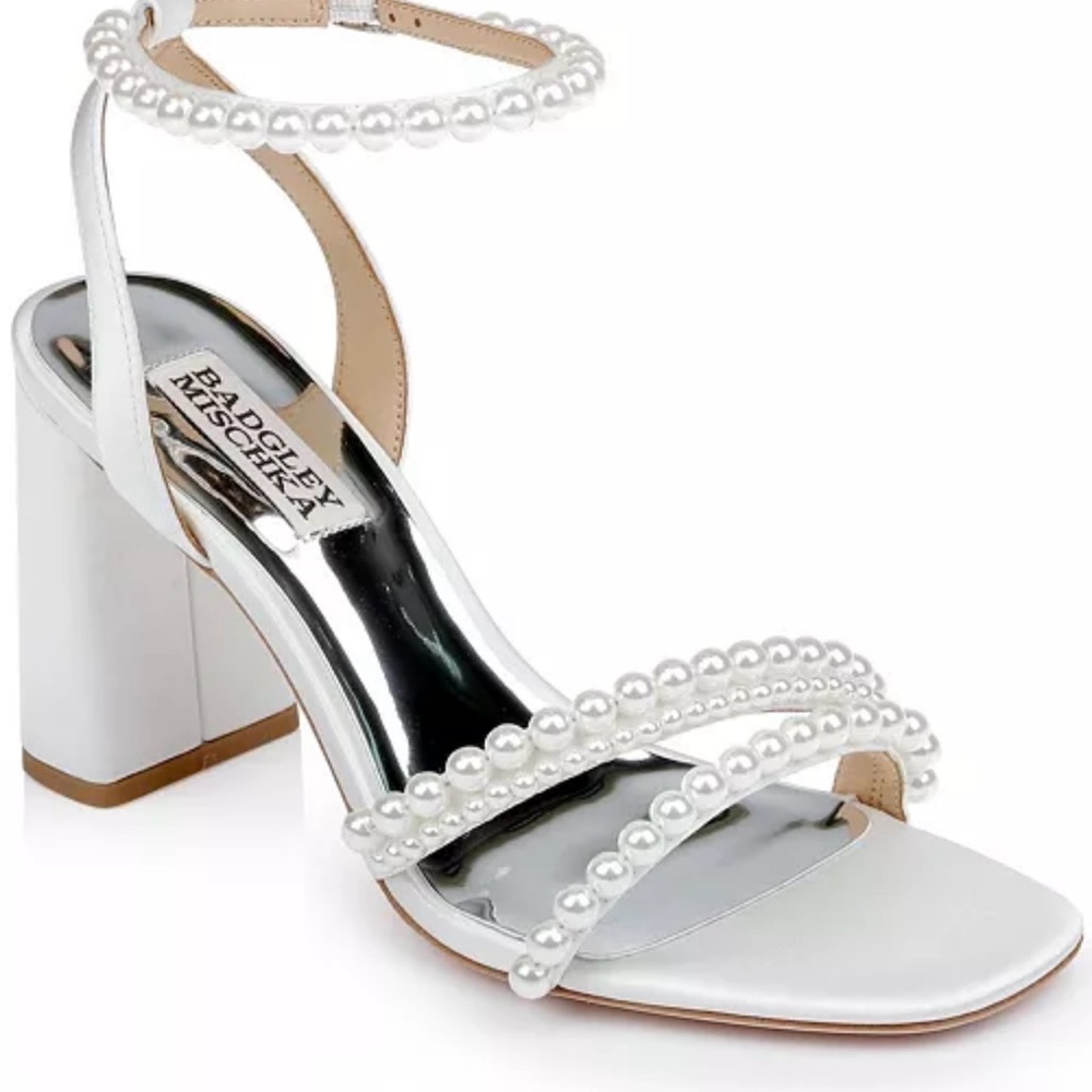 Brand New Badgley Mischka White Heels with Crystal Embellishments